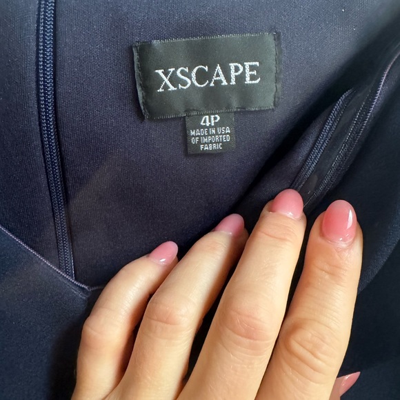 Xscape navy off shoulder cascade ruffle hi low gown - Picture 5 of 6